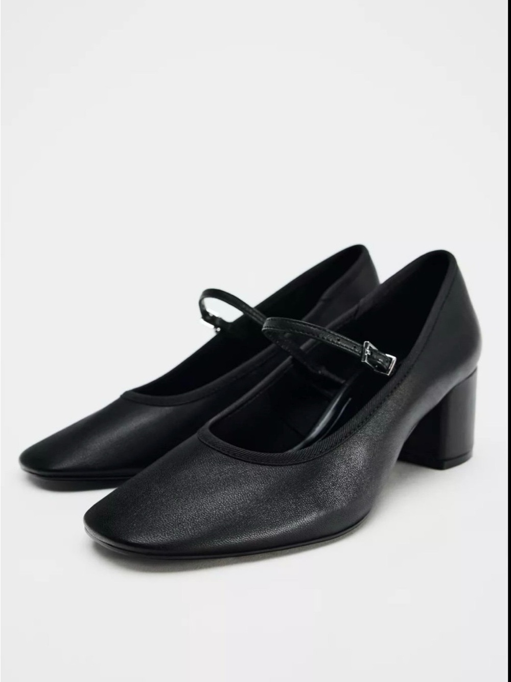 Zara Black Mary Jane Block Heel Pumps